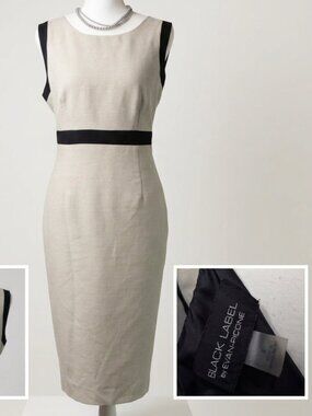 Black Label by Evan-Picone Beige & Black Sheath Dress Size 8